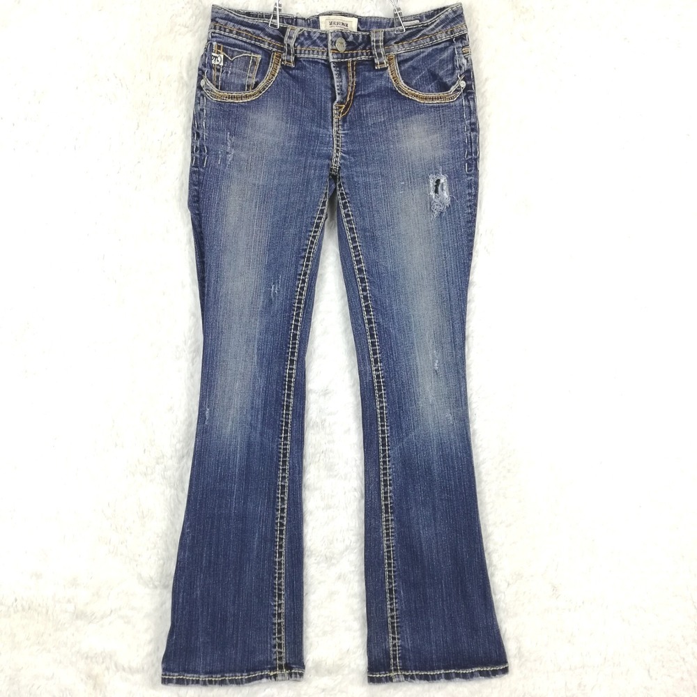 MEK DNM Buckle Womens Jeans Titusville Easy Boot Cut Blue Denim Stone Wash 28